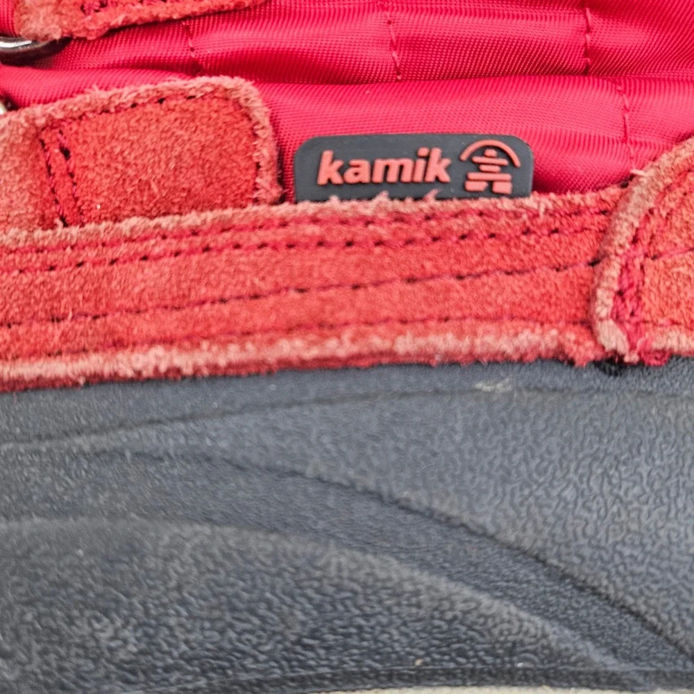 Kamik Scarlet Waterproof Insulated Winter Snow Boots Red Fur Trim Kids Sz 1 READ